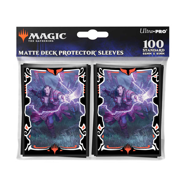 Deck Protectors - Tarkir Dragonstorm - Zurgo Stormrender (100ct) - 100 matte card sleeves featuring purple and blue fantasy artwork with a warrior wielding weapons, decorated with black and.