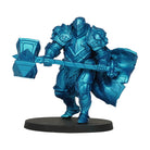 Vallejo True Metallic Metal Airbrush: Hydra Turquoise (18ml) - Metallic turquoise-painted armored warrior miniature holding a large hammer and shield on a black base.