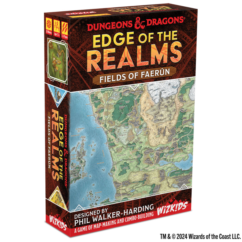 Dungeons & Dragons: Edge of the Realms - Dungeons & Dragons card game box featuring a detailed fantasy map of Faerûn with ocean and land regions in green and blue.
