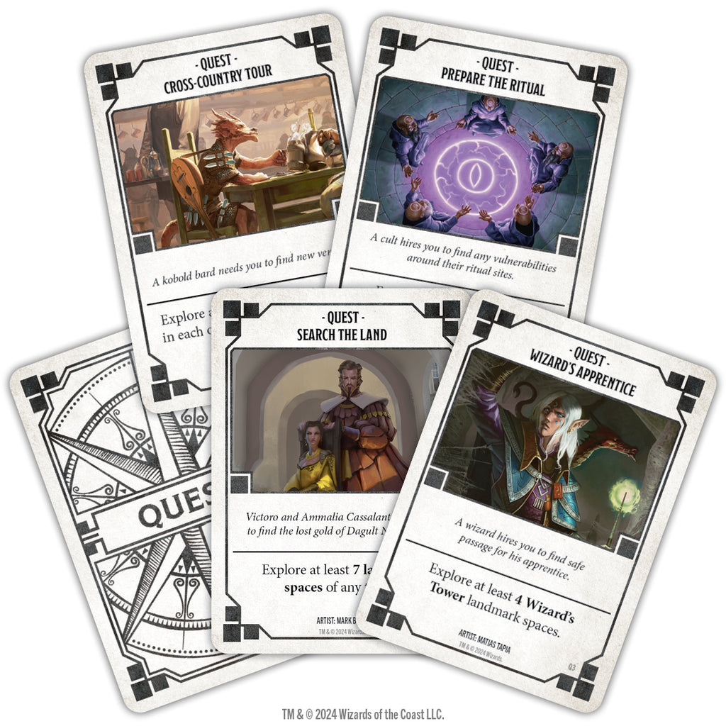 Dungeons & Dragons: Edge of the Realms - Dungeons & Dragons Edge of the Realms card game with five cards featuring fantasy artwork, quest titles, and descriptive.