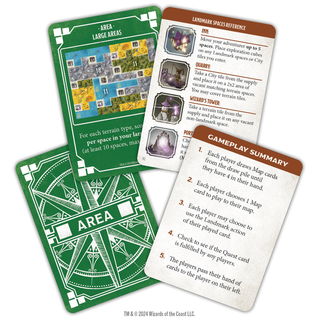 Dungeons & Dragons: Edge of the Realms - Two color-coded Dungeons & Dragons game cards, one green with a detailed map grid, one white with game instructions and.
