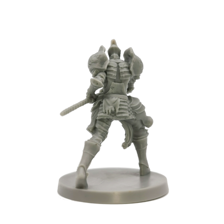 Dark Souls Mini: Captains and Warriors - Gray unpainted resin miniature figurine of a medieval armored warrior holding a sword with ornate armor details.