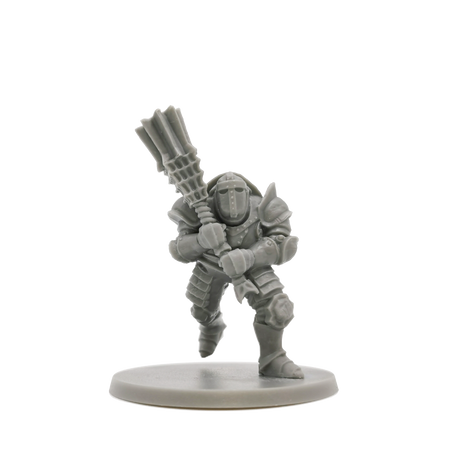 Dark Souls Mini: Captains and Warriors - Gray unpainted resin miniature of armored warrior holding large, spiked club on round base.