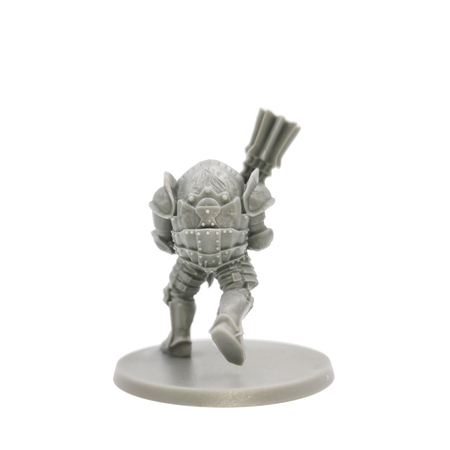 Dark Souls Mini: Captains and Warriors - Gray plastic miniature figurine of an armored warrior with a large helmet and raised arm on a round base.