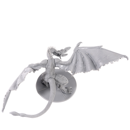 Dark Souls Mini: Guardian Dragon - Gray plastic miniature of a dragon with large spread wings and long tail on a round base.
