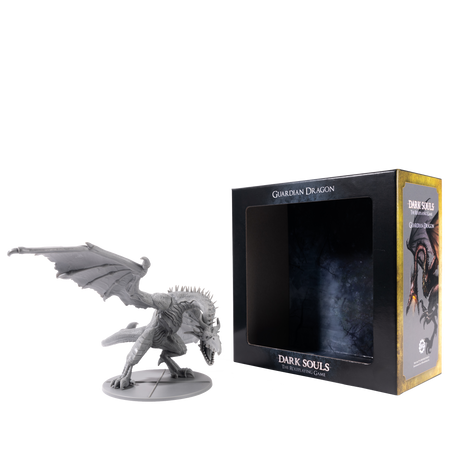 Dark Souls Mini: Guardian Dragon - Gray miniature sculpture of a winged dragon with detailed scales and claws, standing on a round base next to its black.