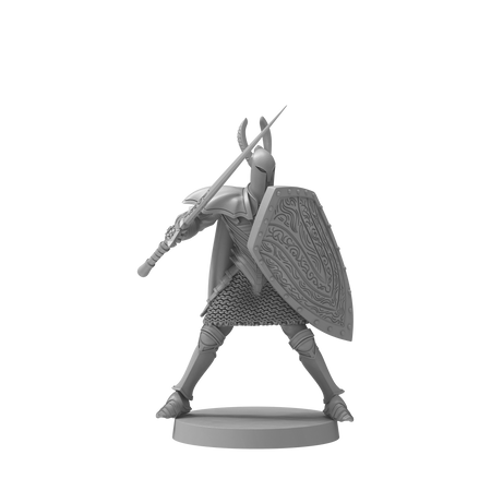 Dark Souls Mini: The Silver & The Dead - Gray resin miniature of armored knight wielding a large polearm and carrying a detailed kite shield.