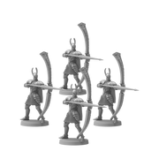 Dark Souls Mini: Silver Knight Greatbowmen - Set of four unpainted Grey Silver Knight Greatbowmen miniatures with large bows and armor details.