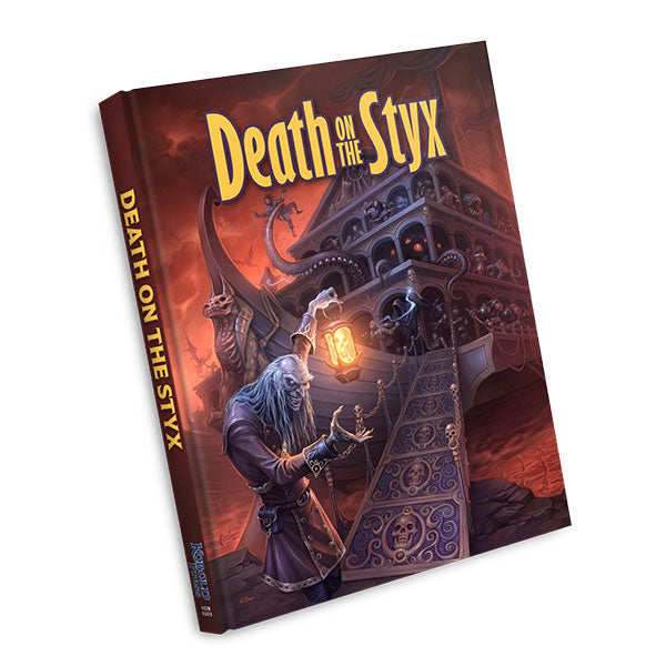 Tales of the Valiant: Death on the Styx (PREORDER) - Hardcover book titled "Death on the Styx" featuring a dark fantasy scene of a cloaked figure holding a lantern near ornate.