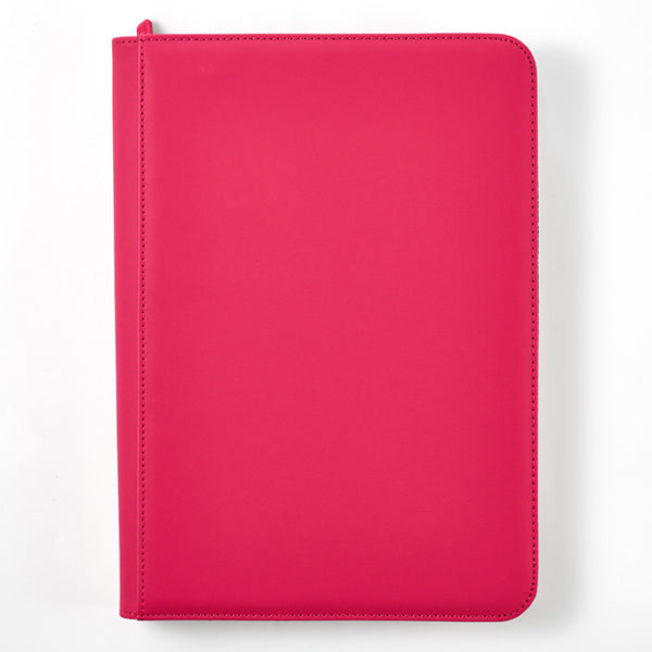Arcane Fortress 9-Pocket Zippered Binder: Solid Color - Pink - Bright pink zippered binder with smooth finish and rounded edges, designed for organizing documents.