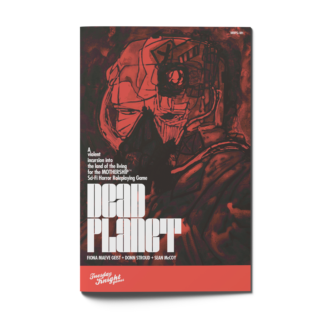 Mothership: Dead Planet (PREORDER) - Dark red and black sci-fi book cover featuring a mechanical skull with intricate details and bold white text "Dead Planet".