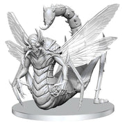 Pathfinder Battles Deep Cuts: Derakni - Gray plastic miniature of an insectoid creature with wings, six limbs, segmented tail, and sharp claws on a round base.