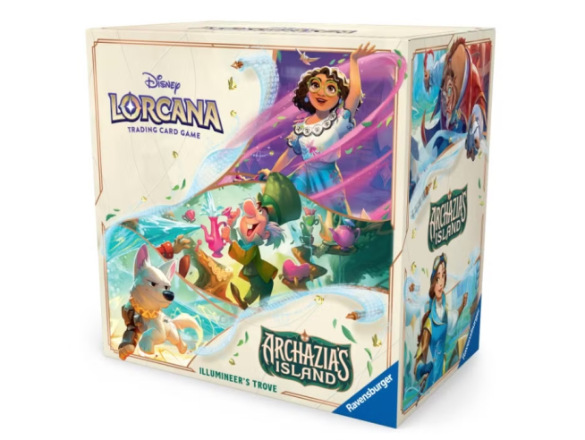 Lorcana TCG: Archazia's Island Illumineer's Trove - Colorful Lorcana TCG box featuring animated characters on a vibrant island background with "Archazia's Island Illumineer's.