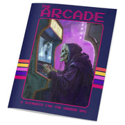 Horror: Arcade Scenario (PREORDER) - Dark purple RPG book cover titled "The Arcade" with pixelated pink text and an eerie figure playing an arcade machine.