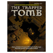 D&D 5E: Adventure: The Trapped Tomb - Dark dungeon map with golden light highlighting stone traps and skeletal remains on the cover of The Trapped Tomb D&D.