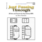 Just Passing Through: 20 Inns and Taverns - Book cover with white background featuring yellow and brown title text and black architectural floor plans of inns on grid.