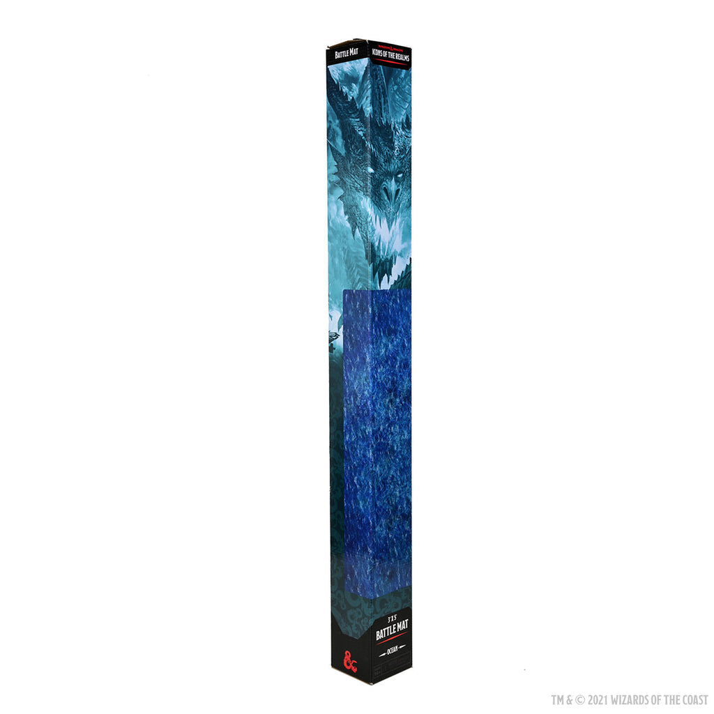 D&D Icons of the Realms - Ocean Battle Map - Tall rectangular box featuring blue oceanic artwork with waves and underwater textures, labeled D&D Icons of the Realms.