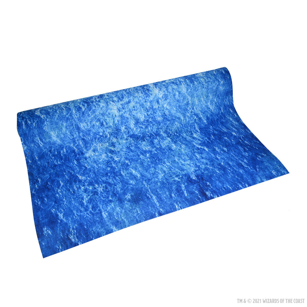 D&D Icons of the Realms - Ocean Battle Map - Rolled blue gaming mat with textured ocean wave design for tabletop role-playing games.