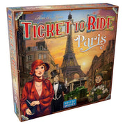 Ticket to Ride: Paris - Colorful board game box featuring a vintage Paris scene with the Eiffel Tower and stylish 1920s characters in warm tones.