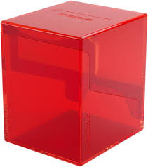 Gamegenic: Bastion 100+ XL Red - Translucent red plastic cube deck box with a hinged lid designed for card storage.