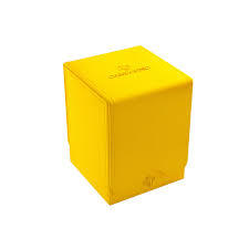 Gamegenic Squire 100+ XL - Yellow - Bright yellow cube-shaped deck box with smooth finish and subtle embossed logo on top and front.