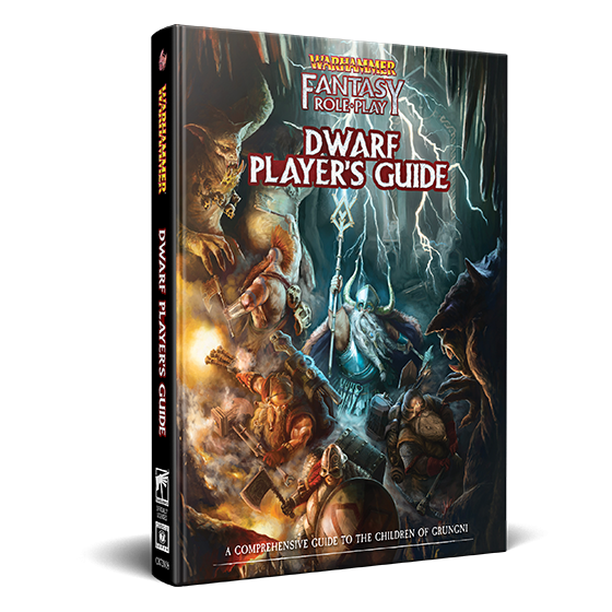Warhammer Fantasy Roleplay: Dwarf Player's Guide - Warhammer Fantasy Roleplay Dwarf Player's Guide book with dark fantasy cover art featuring dwarves in battle and glowing.