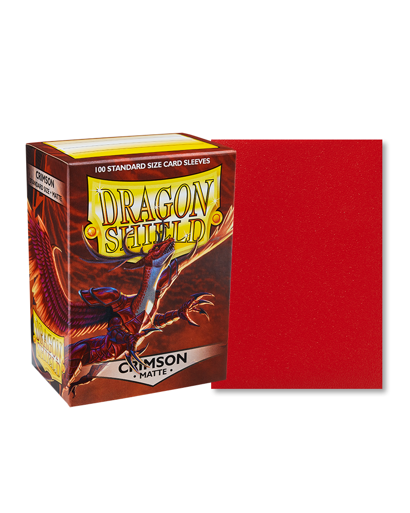Dragon Shield 100ct Box - Matte Crimson - Dragon Shield 100ct box with matte crimson card sleeves and dragon-themed packaging.