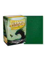 Dragon Shield 100ct Box - Matte Emerald - Dragon Shield 100-count matte emerald green card sleeves with product box featuring dragon artwork.