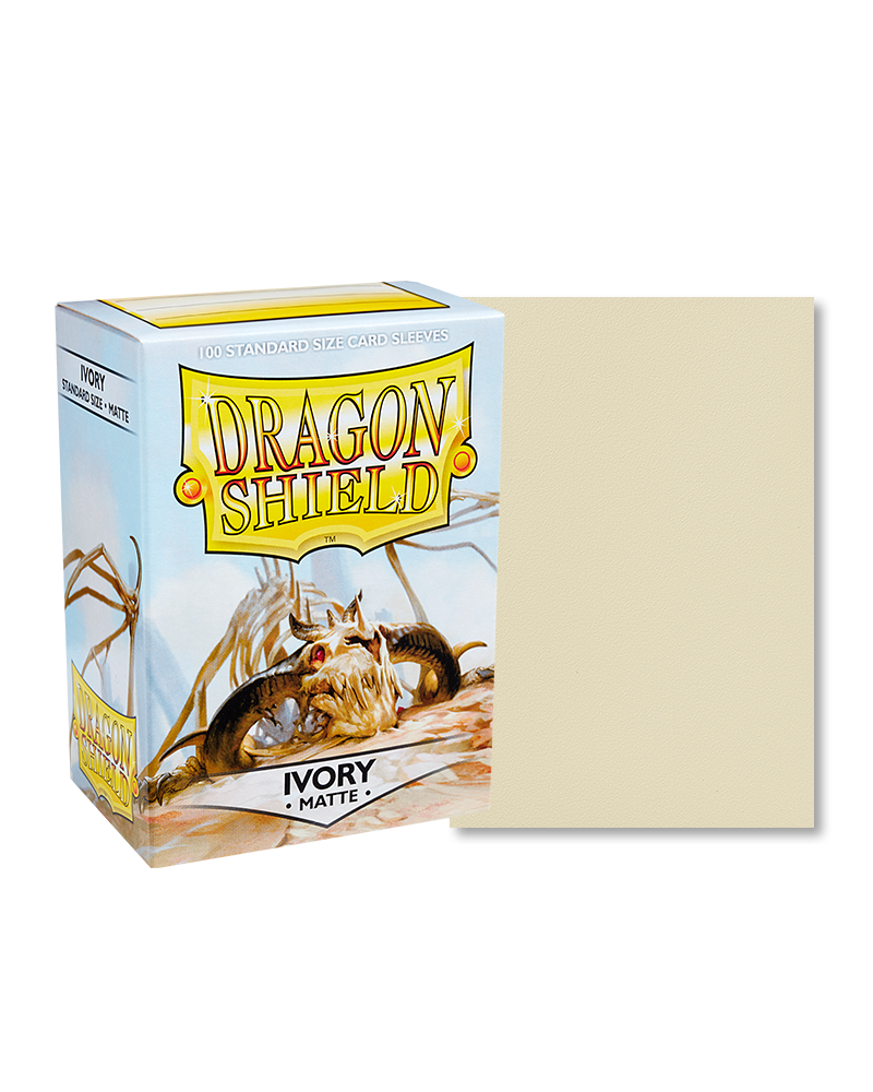 Dragon Shield 100ct Box - Matte Ivory - Dragon Shield 100ct box with matte ivory card sleeves and dragon artwork on packaging.