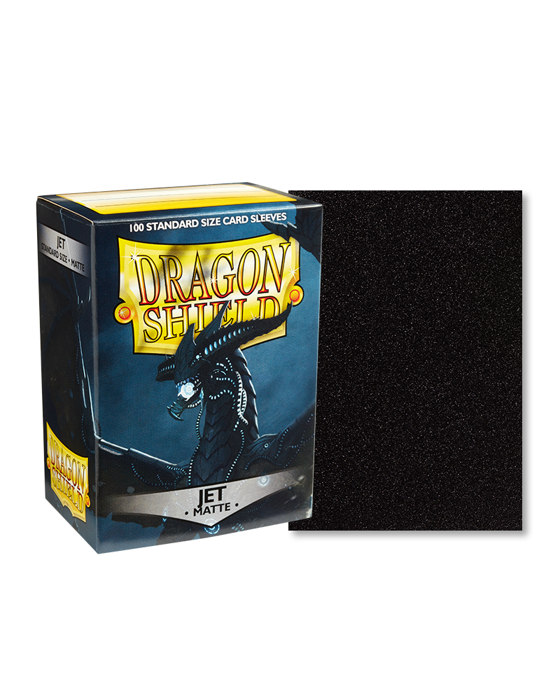 Dragon Shield 100ct Box - Matte Jet - Dragon Shield 100 count box with matte jet black card sleeves featuring a dragon illustration on packaging.