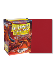 Dragon Shield 100ct Box - Matte Red - Matte red Dragon Shield card sleeves with 100-count box featuring dragon artwork and bold text.
