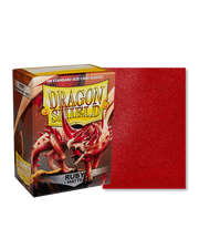 Dragon Shield 100ct Box - Matte Ruby - Box of Dragon Shield 100 matte ruby red card sleeves with red textured sleeve background.