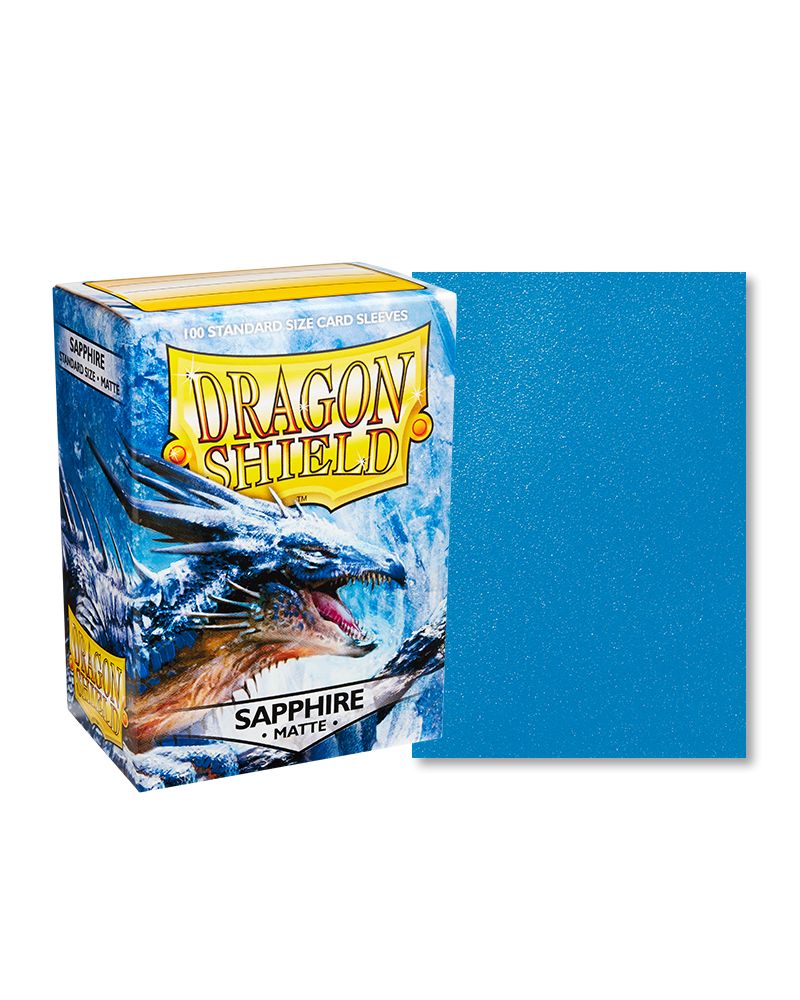 Dragon Shield 100ct Box - Matte Sapphire - Dragon Shield 100ct box with matte sapphire blue card sleeves and dragon artwork on packaging.