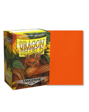 Dragon Shield 100ct Box - Matte Tangerine - Box of Dragon Shield card sleeves with matte tangerine color displayed beside it.