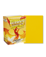 Dragon Shield 100ct Box - Matte Yellow - Dragon Shield 100ct box of matte yellow card sleeves with stylized dragon artwork on packaging.
