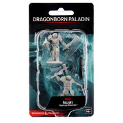 D&D Nolzur's Marvelous Miniatures: Male Dragonborn Paladin - Unpainted resin miniature of a male Dragonborn Paladin holding a sword and shield, in a blister pack with black and teal.