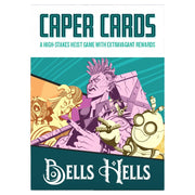 Caper Cards: Bells Hells - Bells Hells game box featuring stylized purple and yellow cartoon characters on teal background with bold text.