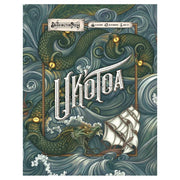 Uk'otoa - Uk'otoa board game box featuring an intricate green serpent dragon entwined with a white sailing ship on swirling blue-gray.