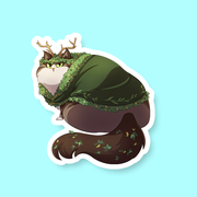 Druid Class D&D Cat Sticker - Chubby cat wearing antler headpiece and green leaf cloak with ivy details sticker.
