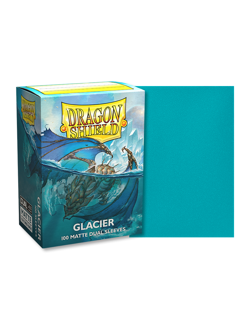 Dragon Shield Dual Sleeves 100ct Box - Matte Glacier - Matte glacier blue Dragon Shield dual card sleeves with box packaging showing dragon artwork.