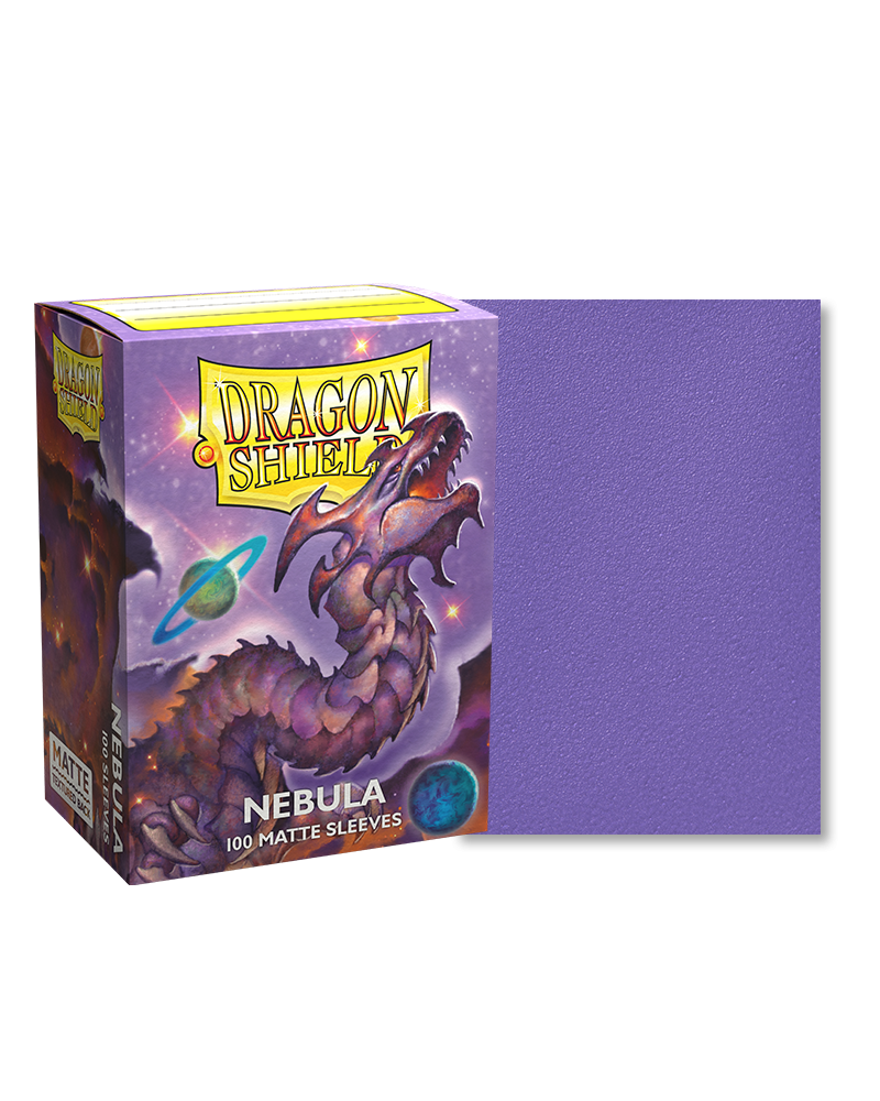 Dragon Shield 100ct Box - Matte Nebula - Dragon Shield 100ct Matte Nebula card sleeves box with purple and blue cosmic design and a dragon illustration.