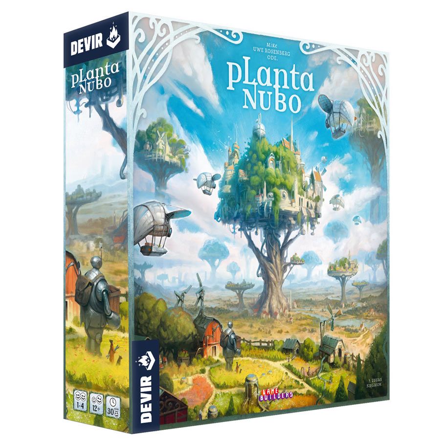 Planta Nubo - Planta Nubo strategy board game box with whimsical floating islands and a large tree at the center under a blue sky.