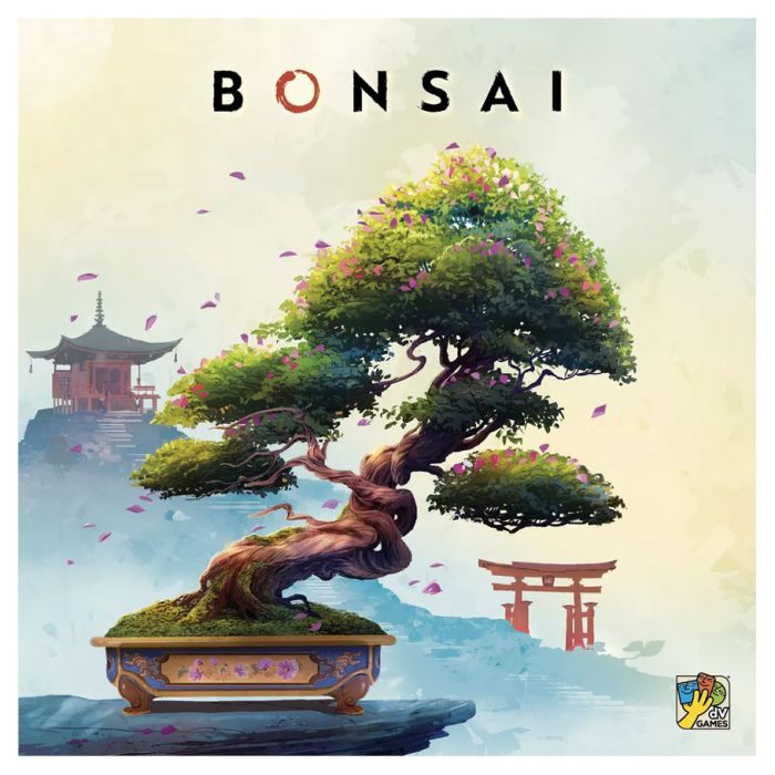 Bonsai - Intricately shaped bonsai tree with lush green foliage and pink blossoms in a decorative rectangular pot.