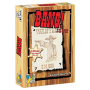 Bang! 4E - Bang! 4E party game box with wooden crate design, sheriff badge, and vintage outlaw poster illustration.