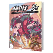 D&D 5E: Anime 5E: Monstrum Libri Volume 2 Aquatic and Desertic - Colorful book cover featuring a large red dragon surrounded by fantasy characters in a desert setting with bold "Anime 5E".