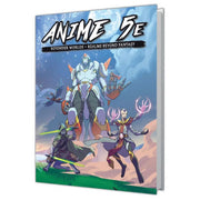 D&D 5E: Anime 5E: Beyonder Worlds - Realms Beyond Fantasy - Softcover book with vibrant anime-style fantasy art featuring three dynamic characters in battle poses against a sky.
