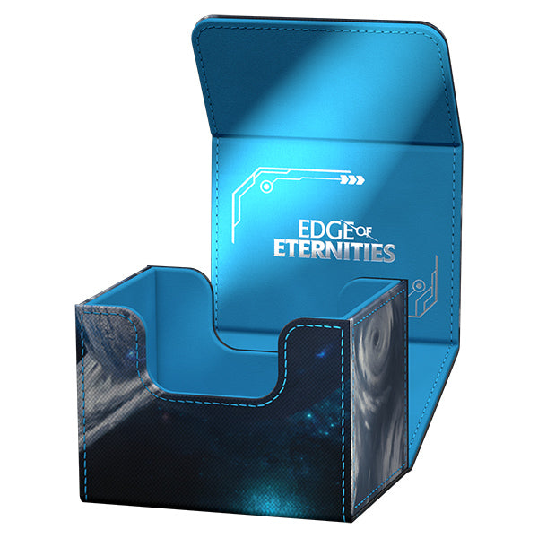 Ultimate Guard Sidewinder 100+ Xenoskin: Magic the Gathering: Edge of Eternities - Uthros, Titanic Godcore - Blue and black hard plastic deck box with sci-fi circuit designs and "Edge of Eternities" logo on the lid.