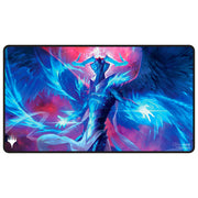 MTG Playmat - Tarkir: Dragonstorm - Ugin, Eye of the Storms - Black Stitched - Rectangular gaming playmat with black stitched edges featuring a dynamic blue and purple dragon and a glowing mystical.