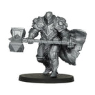 Vallejo True Metallic Metal Light: Obsidian Black (18ml) - Metallic black armored warrior miniature holding a large hammer and standing on a round base.
