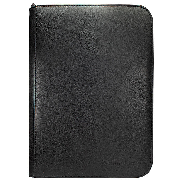 Ultra Pro 4-Pocket Zippered Binder: Vivid - Black (PREORDER) - Black zippered card binder with smooth synthetic cover and rounded corners.